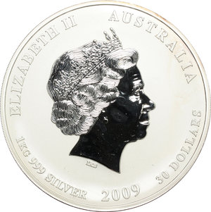 obverse: Australia.  Elizabeth II (1952 -). 30 dollars 2009 (1 kilo 999 silver)