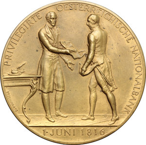 reverse: Austria. Medal 1916, commemorating the foundation of Oesterreichische Nationalbank in 1816 by Francis I, the first Emperor of Austria