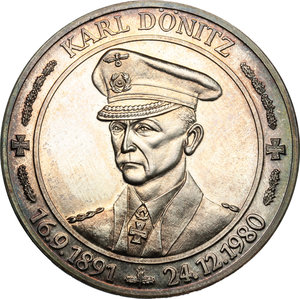 obverse: Germany.  Carl Donitz (1891-1980), Great Admiral for the German navy during World War II.. Medal 1981
