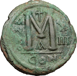 reverse: Justinian I (527-565).. AE Follis, Constantinople mint, 539-540