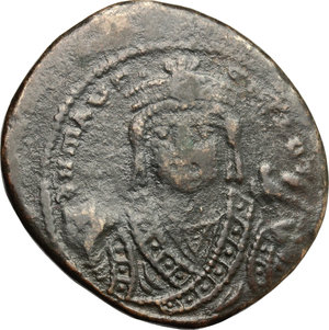obverse: Maurice Tiberius (582-602).. AE Follis, Theupolis (Antioch) mint, 591-592