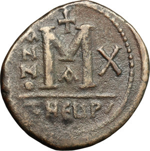 reverse: Maurice Tiberius (582-602).. AE Follis, Theupolis (Antioch) mint, 591-592