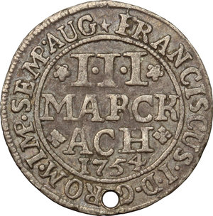 obverse: Germany.  Franz I (1745-1765).. AR 3 Marck, Free City of Aachen, 1754