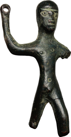 obverse: Bronze votive figurine.  Central Italy, 6th-5th century BC.  44 x 22 mm