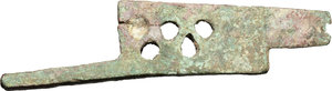 reverse: Bronze padlock latch.  Roman period, 1st-3rd century AD.  68 x 17 mm