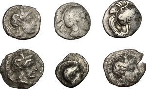 obverse: Greek Italy. Lot of 6 small AR, including Thurium, Tarentum and Arpi