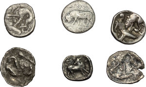 reverse: Greek Italy. Lot of 6 small AR, including Thurium, Tarentum and Arpi