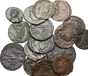 obverse: Roman Empire. Lot of 17 AE, including 2 late Antoniniani, 3 Barbarous radiate and 6 late Roman small AE