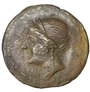 obverse: Bruttium, The Bretti. 214-211 BC. Æ Unit. 3.90 gr. – 17.4 mm. O:\ Winged and diademed bust of Nike left; thunderbolt below. R:\ Zeus, holding thunderbolt and sceptre, driving biga left; grape bunch below. Scheu, Bronze 46; HN Italy 1989. VF\XF