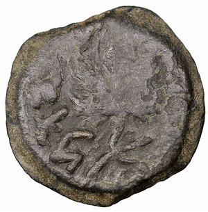 obverse: Judaea. First Jewish War CE 66-70. Prutah. Æ 15 mm - 2,35 gr. O:\ Vine leaf on branch with tendril. R:\ Amphora. Meshorer 196; Hendin 1360. VF+