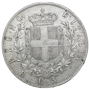 reverse: Vittorio Emanuele II 5 Lire 1876. SPL 