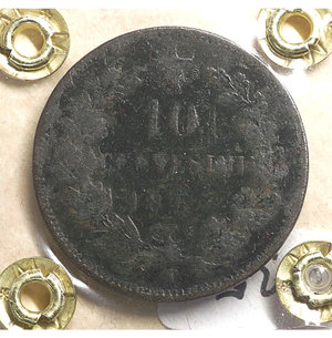 reverse: Vittorio Emanuele II. 10 Centesimi 1867 T. MB. Periziato