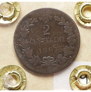 reverse: Vittorio Emanuele II. 2 Centesimi 1867 M. MB. Periziato