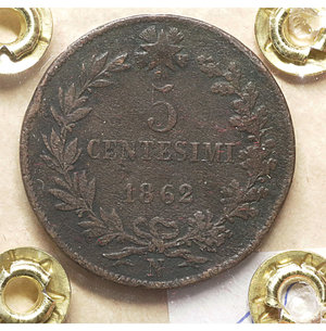reverse: Vittorio Emanuele II. 5 Centesimi 1862 N. MB. Periziato