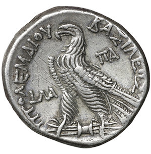 reverse: PTOLEMAIC KINGS of EGYPT. Ptolemy VIII Euergetes II (Physcon). 145-116 BC. AR Tetradrachm. 26 mm - 13.42 g, 12h. Alexandreia mint. Dated RY 31 (140/39 BC). O:\ Diademed head of Ptolemy I right, wearing aegis around neck. R:\ Eagle standing left on thunderbolt; LΛA (date) to left, ΠA to right. Svoronos 1581; Olivier 1327; SNG Copenhagen 327 var. (date); DCA 54. aUNC