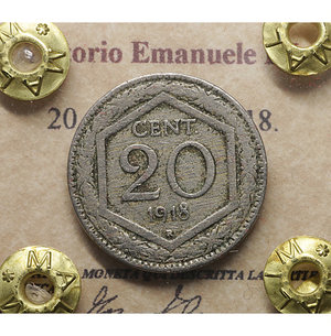 obverse: Vittorio Emanuele III. 20 Centesimi 1918. BB. Periziata