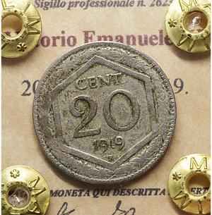 obverse: Vittorio Emanuele III. 20 Centesimi 1919. BB. Periziata