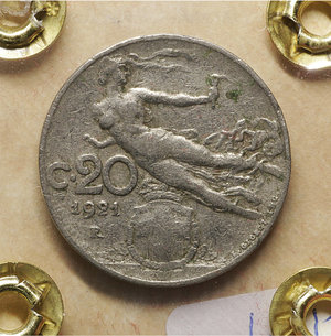 reverse: Vittorio Emanuele III. 20 Centesimi 1921. BB+ . Periziata