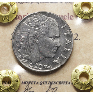 obverse: Vittorio Emanuele III. 20 Centesimi 1942. SPL . Periziata