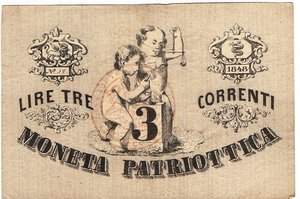 obverse: ITALIA - 3 LIRE MONETA PATRIOTTICA 1848