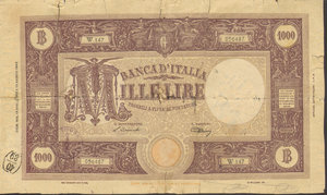 reverse: Italia - 1000 Lire 13/04/1946. MB