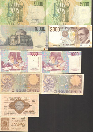 reverse: Lotto 10 Banconote Regno\Repubblica. Conservazione da foto
