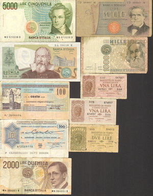 obverse: Lotto 10 Banconote Regno\Repubblica. Conservazione da foto