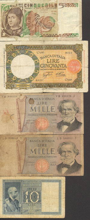 obverse: Lotto 5 Banconote Regno\Repubblica. Conservazione da foto