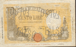 obverse: Italy. 100 Lire 23/08/1943 Annullato Falso