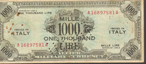 obverse: Italia. 1000 AM Lire. 1943 A. Annullato falso