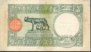 reverse: Africa Orientale Italiana Banca d Italia - 50 Lire 14/06-12/09/1938 Gav. 85 Azzolini/Urbini. BB+