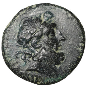 obverse: PHRYGIA, Abbaitis. 2nd-1st century BC. Bronze. Æ 7.85 gr. – 21.7 mm. O:\ Laureate head of Zeus right. R:\ Winged thunderbolt; MYΣΩN-ABBAITΩN above and below winged thunderbolt, all within wreath. MYHN monogram below. BMC 4. Rare. XF+