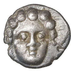 obverse: PISIDIA. Selge. 350-300 BC. Diobol. AR 10 mm - 0.96 gr. 6 h. O:\ Facing gorgoneion. R:\ Helmeted head of Athena to right; behind, astralagos. SNG von Aulock 5278. Well centered with nice toning. XF