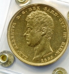 reverse: Regno di Sardegna. Carlo Alberto. Lire 100 del 1835 G. AU. BB/SPL. Sigillata. Moneta sempre affascinante!