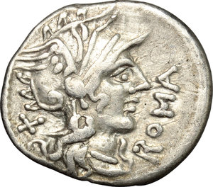 obverse: Cn. Domitius Ahenobarbus.. AR Denarius, 116-115 BC