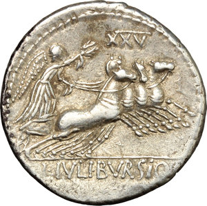 reverse: L. Iulius Bursio.. AR Denarius, 85 BC