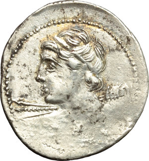 obverse: C. Licinius L.f. Macer . AR Denarius, 84 BC