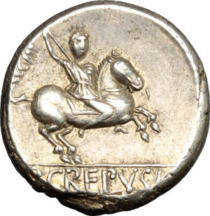 reverse: P. Crepusius.. AR Denarius, 82 BC