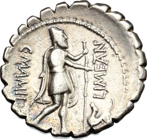reverse: C. Mamilius Limetanus.. AR Denarius serratus, 82 BC