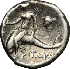 reverse: Southern Apulia, Tarentum. AR Drachm, 272-240 BC