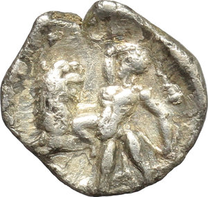 reverse: Southern Apulia, Tarentum. AR Diobol, 300-230 BC