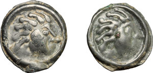 obverse: Gaul, Northwest. Senones. Lot of 2 Potin Units, 100-50 BC