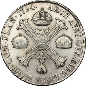reverse: Austria.  Franz II/I (1792-1805-1835).. AR Kronentaler, Milan mint, 1794 M