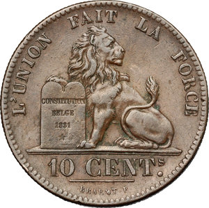reverse: Belgium.  Leopold I (1831-1865).. AE 10 Cents, 1848