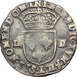 obverse: France.  Louis XIII (1610-1643).. AR 1/4 Écu, year non visible