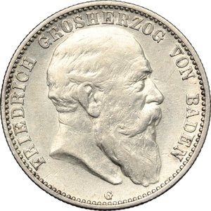 obverse: Germany. Baden..  Friedrich I (1852-1907).. AR 2 mark, Karlsruhe mint, 1904