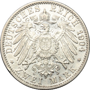reverse: Germany. Baden..  Friedrich I (1852-1907).. AR 2 mark, Karlsruhe mint, 1904