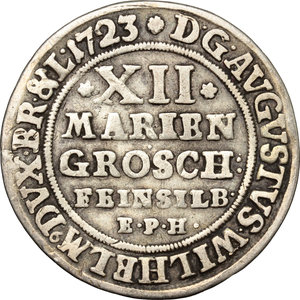 obverse: Germany, Braunschweig-Lüneburg.  August Wilhelm (1714-1731).. AR 12 Mariengroschen, 1723