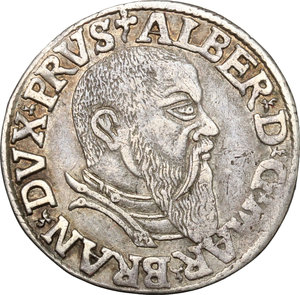 obverse: Germany. German States. Prussia..  Albert of Brandenburg-Ansbach (1525-1568).. AR 3 Groschen 1543