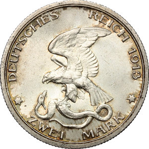 obverse: Germany. Prussia..  Wilhelm II (1888-1918).. AR 2 Mark, Berlin mint, 1913